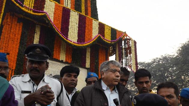 Prakash Ambedkar, president, Bharipa Bahujan Masangh visited Jay Stambh to pay tribute at Vijay Stambh on the occasion of 201st anniversary of the Bhima Koregaon battle in on Tuesday. (Pratham Gokhale/HT Photo) Prakash Ambedkar, president, Bharipa Bahujan Masangh visited Jay Stambh to pay tribute at Vijay Stambh on the occasion of 201st anniversary of the Bhima Koregaon battle in on Tuesday. (Pratham Gokhale/HT Photo)