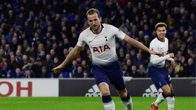 Tottenham's Harry Kane celebrates scoring their first goal against Cardiff City. (REUTERS) Tottenham's Harry Kane celebrates scoring their first goal against Cardiff City. (REUTERS)