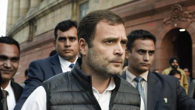Congress President Rahul Gandhi leaves from Parliament during its Winter Session, in New Delhi on Wednesday, Jan 02, 2019. (AP photo) Congress President Rahul Gandhi leaves from Parliament during its Winter Session, in New Delhi on Wednesday, Jan 02, 2019. (AP photo)