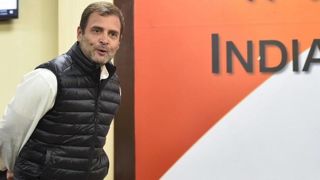 Congress president Rahul Gandhi addresses a press conference at AICC headquarters in New Delhi on Wednesday. (AP) Congress president Rahul Gandhi addresses a press conference at AICC headquarters in New Delhi on Wednesday. (AP)