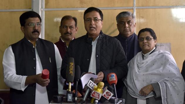 Congress’s chief spokesperson Randeep Singh Surjewala released an audio of a recorded conversation purportedly between Goa health minister Vishwajit Rane and another person whose identity has not been revealed. (Sonu Mehta/HT Photo) Congress’s chief spokesperson Randeep Singh Surjewala released an audio of a recorded conversation purportedly between Goa health minister Vishwajit Rane and another person whose identity has not been revealed. (Sonu Mehta/HT Photo)