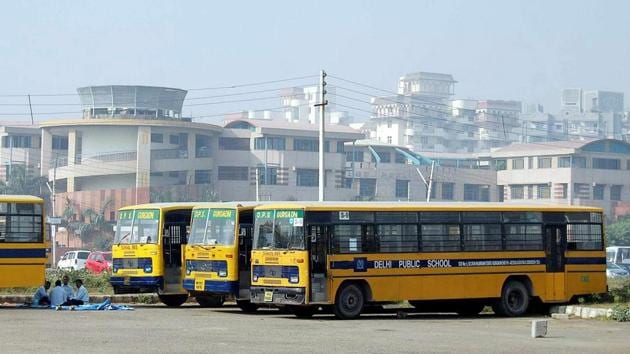 Gurugram police have asked the schools’ management to ensure the buses are parked properly and at designated spots, else strict action would be taken against them.(HT File)