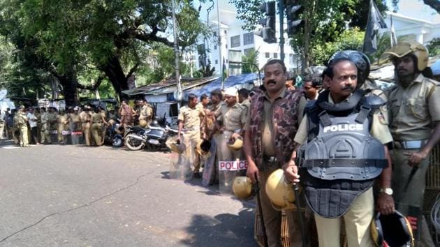 The BJP had called for a two-day protest against the women’s entry in the Sabarimala temple under police protection.(HT Photo)
