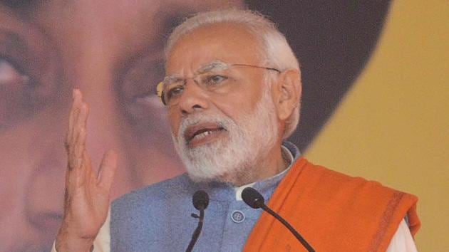 Indian Prime Minister Narendra Modi gestures as he speaks during a public rally in Gurdaspur on Thursday. (AFP)