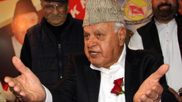 National Conference President Dr Farooq Abdullah today called for resolution of the dispute over building of a Ram temple at Ayodhya through talks across a table, instead of leaving it to the court to decide (File Photo)(HT Photo)