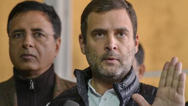 Congress president Rahul Gandhi addresses media regarding the alleged scam in Rafale deal during the Winter Session of Parliament, in New Delhi, Friday.(AP Photo)