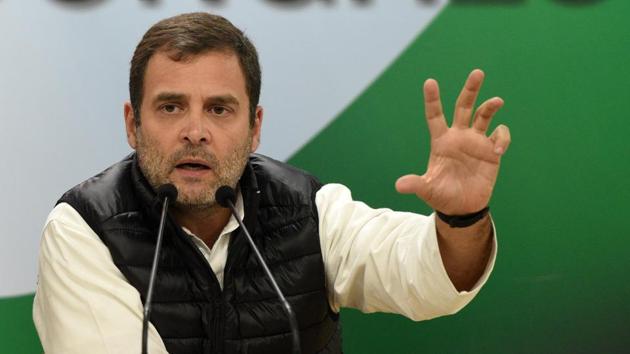 Congress president Rahul Gandhi addresses a press conference at AICC headquarters in New Delhi on January 2. (Mohd Zakir/HT PHOTO) Congress president Rahul Gandhi addresses a press conference at AICC headquarters in New Delhi on January 2. (Mohd Zakir/HT PHOTO)