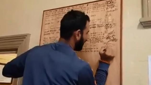 Cheteshwar Pujara signing the honours board at the SCG. (BCCI/ Twitter) Cheteshwar Pujara signing the honours board at the SCG. (BCCI/ Twitter)