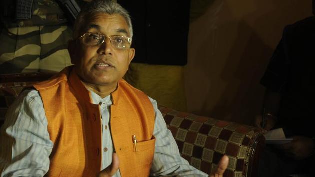 BJP state president Dilip Ghosh on Saturday triggered a controversy by saying that chief minister Mamata Banerjee is the fittest person to be the first prime minister from Bengal. (Samir Jana/HT Photo) BJP state president Dilip Ghosh on Saturday triggered a controversy by saying that chief minister Mamata Banerjee is the fittest person to be the first prime minister from Bengal. (Samir Jana/HT Photo)