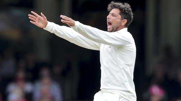Kuldeep Yadav finished with his maiden fifer on Australian soil on the fourth day of the fourth Test between India and Australia at the SCG in Sydney.(REUTERS)