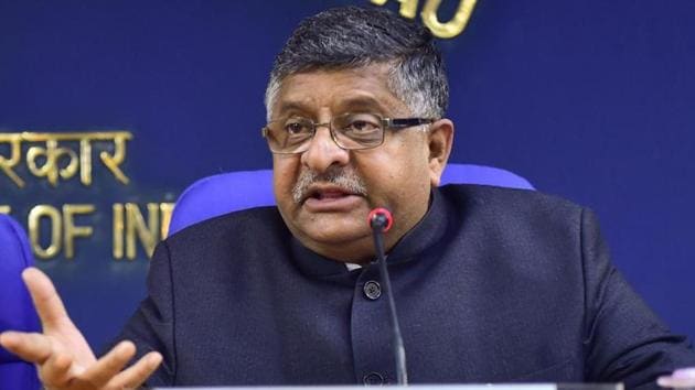 Union minister for law and justice and electronics and information technology Ravi Shankar Prasad said that government has planned to bring Data Protection Law to protect personal and professional sensitive data of the individuals of the country so that it cannot be misused in foreign countries by Google.(PTI File Photo)