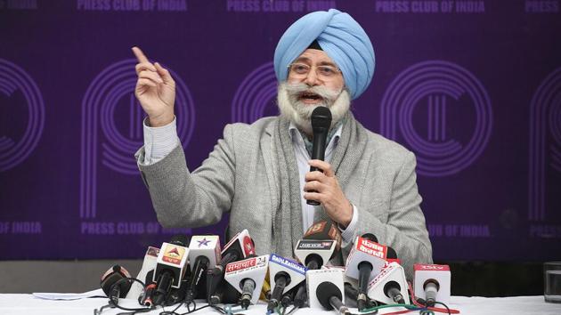 New Delhi, India - Jan. 4, 2019: Lawyer Harvinder Singh Phoolka speaks during a press conference after his resignation from Aam Aadmi Party, at Press Club Of India, in New Delhi, India, on Friday, January 4, 2019. (Photo by Raj K Raj/ Hindustan Times)(Raj K Raj/HT PHOTO)