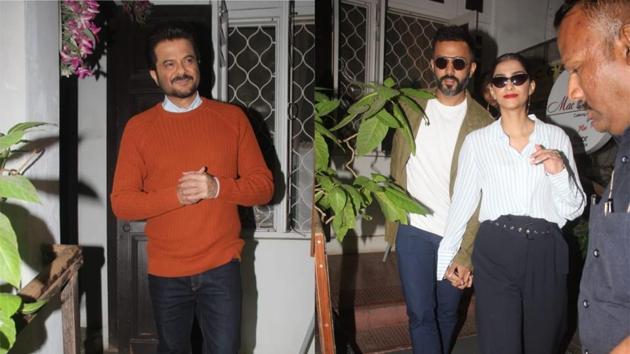 Anil Kapoor, Sonam Kapoor and Anand Ahuja spotted in Mumbai.(Viral Bhayani)