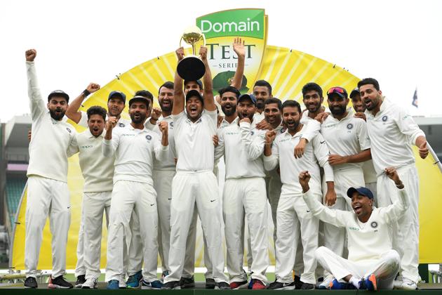 India's team players celebrate a 2-1 series victory over Australia following play being abandoned in the fourth test match between Australia and India at the SCG in Sydney, Australia, January 7, 2019. AAP/Dan Himbrechts/via REUTERS ATTENTION EDITORS - THIS IMAGE WAS PROVIDED BY A THIRD PARTY. NO RESALES. NO ARCHIVE. AUSTRALIA OUT. NEW ZEALAND OUT. (REUTERS)