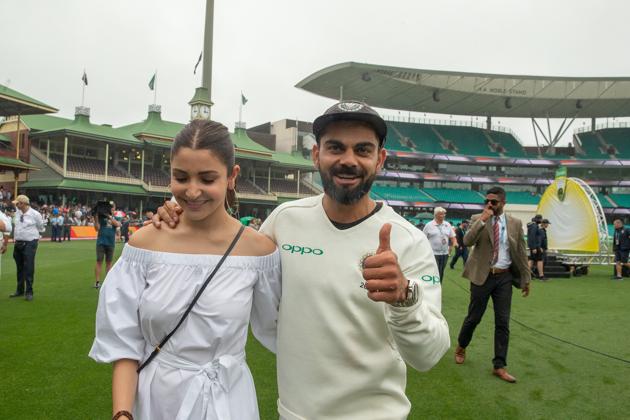 India's captain Virat Kohli celebrates with his wife Anushka Sharma after winning the series 2-1 following play being abandoned on day five in the fourth test match between Australia and India at the SCG in Sydney, Australia, January 7, 2019. AAP/Steve Christo/via REUTERS ATTENTION EDITORS - THIS IMAGE WAS PROVIDED BY A THIRD PARTY. NO RESALES. NO ARCHIVE. AUSTRALIA OUT. NEW ZEALAND OUT. (REUTERS)