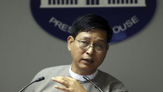 Myanmar's government spokesman Zaw Htay talks to media during a press briefing at the Presidential Palace in Naypyitaw, Myanmar on January 7. (AP Photo) Myanmar's government spokesman Zaw Htay talks to media during a press briefing at the Presidential Palace in Naypyitaw, Myanmar on January 7. (AP Photo)