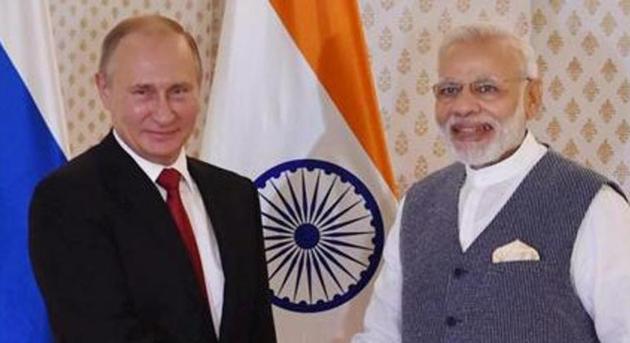 Russian President Vladimir Putin and Prime Minister Narendra Modi ahead of 17th India-Russia annual summit meet in Benaulim, Goa.(PTI File Photo)