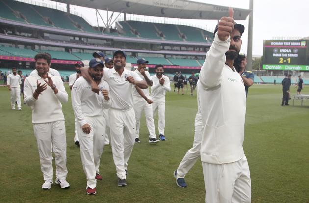 Indian players celebrate after wining the series on Monday. (AP) Indian players celebrate after wining the series on Monday. (AP)