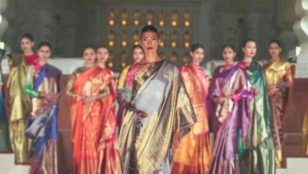 A model wearing Gaurang Shah at the Artisan Speak fashion show organised by the Ministry of Textiles, India at Red Fort, Delhi. (Instagram)