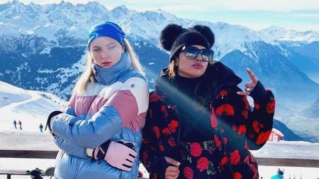 Sophie Turner and Priyanka Chopra both chose Moncler Grenoble for their ski trip to Switzerland with Joe and Nick Jonas.