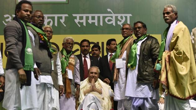 Odisha Chief Minister Naveen Patnaik and other party members seen during a sit-in protest, demanding that the Centre increase Minimum Support Price (MSP) of paddy, at Talkatora Stadium in New Delhi. (Sonu Mehta / HT Photo) Odisha Chief Minister Naveen Patnaik and other party members seen during a sit-in protest, demanding that the Centre increase Minimum Support Price (MSP) of paddy, at Talkatora Stadium in New Delhi. (Sonu Mehta / HT Photo)