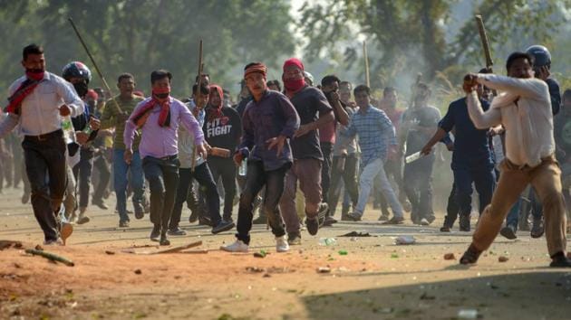 Khumulwng: Activists of various student union outfits protest against Citizenship (Amendment) Bill, 2016, in Khumulwng, West Tripura, Tuesday, Jan 8, 2019. (PTI Photo)(PTI)