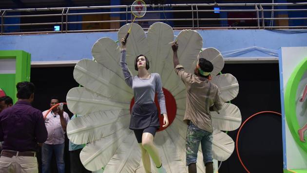 Various halls at Shiv Chhatrapati sports complex, Balewadi are being decorated with life-size sports mannequins.  (HT PHOTO) 