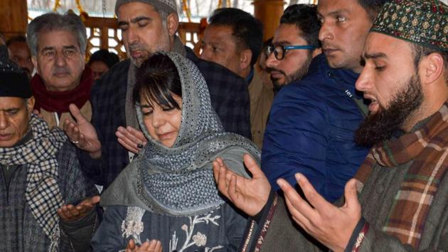 Former CM and PDP president Mehbooba Mufti offered prayers at the grave of her father Mufti Mohammad Sayeed on his third death anniversary at Bijbehara in Anantang on Monday, January 7, 2019. (PTI) Former CM and PDP president Mehbooba Mufti offered prayers at the grave of her father Mufti Mohammad Sayeed on his third death anniversary at Bijbehara in Anantang on Monday, January 7, 2019. (PTI)