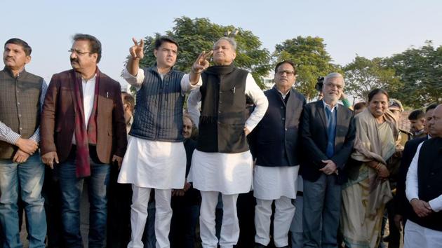 Chief minister Ashok Gehlot and deputy CM Sachin Pilot inspect preparations for the farmer’s rally at Vidyadhar Nagar Stadium in Jaipur on Monday. (HT Photo) Chief minister Ashok Gehlot and deputy CM Sachin Pilot inspect preparations for the farmer’s rally at Vidyadhar Nagar Stadium in Jaipur on Monday. (HT Photo)