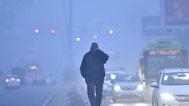 A man at Kirti Nagar on Monday morning. Delhi’s air quality was recorded to be 333, which was in the very poor category. (Sanchit Khanna/HT PHOTO) A man at Kirti Nagar on Monday morning. Delhi’s air quality was recorded to be 333, which was in the very poor category. (Sanchit Khanna/HT PHOTO)