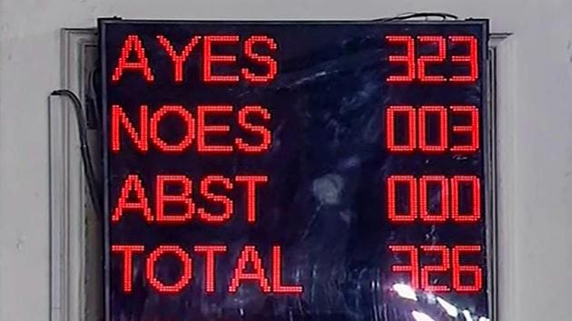 A screen displays the results of voting on the bill to provide 10 per cent reservation in jobs and educational institutions to economically backward section in the general category, in Lok Sabha in New Delhi on Jan 8. (PTI Photo) A screen displays the results of voting on the bill to provide 10 per cent reservation in jobs and educational institutions to economically backward section in the general category, in Lok Sabha in New Delhi on Jan 8. (PTI Photo)
