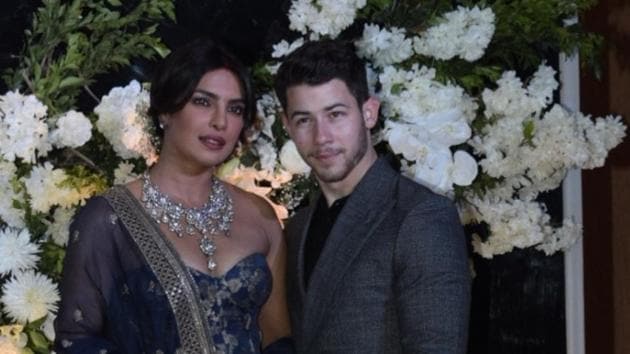 Priyanka Chopra and Nick Jonas at their wedding reception in Mumbai on December 19, 2018.(IANS)