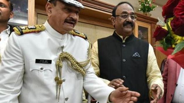 Bhopal, India - January 8, 2019: Congress MLA NP Prajapati is welcomed after his election as the speaker of the house, at Madhya Pradesh State Assembly, in Bhopal, Madhya Pradesh, India, on Tuesday, January 8, 2019. (Photo by Mujeeb Faruqui / Hindustan Times)(Mujeeb Faruqui/HT Photo)