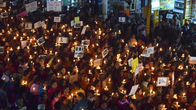 A candle-light vigil in support of the 16-year-old girl in Gaya on Wednesday (HT Photo) A candle-light vigil in support of the 16-year-old girl in Gaya on Wednesday (HT Photo)