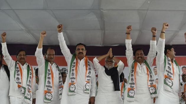 NCP leaders at Raigad, where the party kicked off its preparations for the 2019 polls. (Vijayanand Gupta/HT Photo) NCP leaders at Raigad, where the party kicked off its preparations for the 2019 polls. (Vijayanand Gupta/HT Photo)
