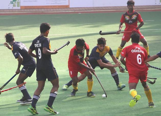 Completing the line-up in the boys under-17 semi- finals of the Khelo India Youth Games hockey tournament at the Mahindra Hockey Stadium were Uttar Pradesh and Odisha who also had easy closing pool engagements. In Pool B, Punjab thrashed Jharkhand 9-4 and Haryana overpowered Chandigarh 4-0. In Pool A Uttar Pradesh put it across Maharashtra 5-3 and Odisha downed Delhi 3-1 . (HT PHOTO) Completing the line-up in the boys under-17 semi- finals of the Khelo India Youth Games hockey tournament at the Mahindra Hockey Stadium were Uttar Pradesh and Odisha who also had easy closing pool engagements. In Pool B, Punjab thrashed Jharkhand 9-4 and Haryana overpowered Chandigarh 4-0. In Pool A Uttar Pradesh put it across Maharashtra 5-3 and Odisha downed Delhi 3-1 . (HT PHOTO)