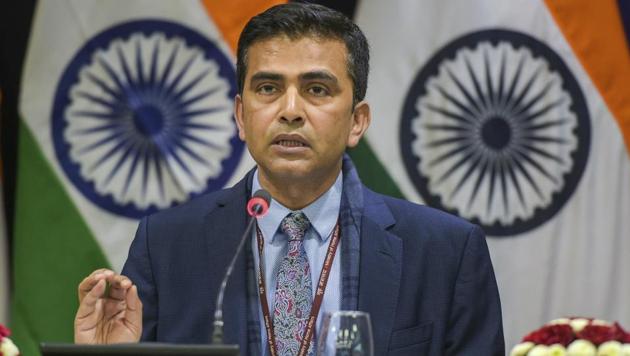 External affairs ministry Spokesperson Raveesh Kumar addresses a press conference, in New Delhi on Jan, 11.(AP Photo) External affairs ministry Spokesperson Raveesh Kumar addresses a press conference, in New Delhi on Jan, 11.(AP Photo)