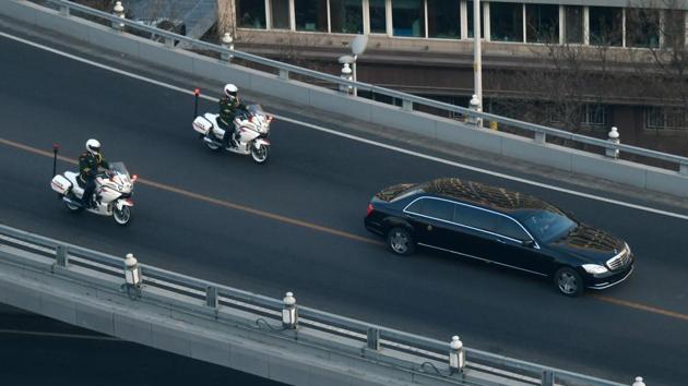 A vehicle in the motorcade of North Korean leader Kim Jong Un is seen in Beijing. Un arrived on January 8 on an unannounced visit to Beijing for talks with President Xi Jinping, as preparations ramp up for an expected second summit with Donald Trump. (Stringer / AFP) A vehicle in the motorcade of North Korean leader Kim Jong Un is seen in Beijing. Un arrived on January 8 on an unannounced visit to Beijing for talks with President Xi Jinping, as preparations ramp up for an expected second summit with Donald Trump. (Stringer / AFP)