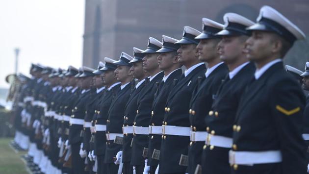 Indian Navy personnel during the guard of honour ceremony for Chief of French Navy Admiral Christophe Prazuck on his visit to the Defence Ministry at South Block, in New Delhi. (Sanchit Khanna / HT Photo) Indian Navy personnel during the guard of honour ceremony for Chief of French Navy Admiral Christophe Prazuck on his visit to the Defence Ministry at South Block, in New Delhi. (Sanchit Khanna / HT Photo)