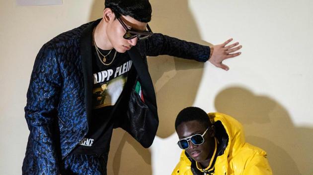 Models present creations for fashion house Philipp Plein during the Men's Fall/Winter 2019/20 fashion shows in Milan, on January 11, 2019. (Photo by MARCO BERTORELLO / AFP) (AFP)