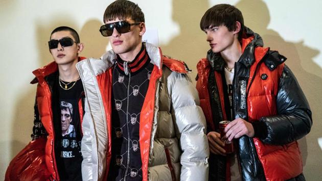 Models present creations for fashion house Philipp Plein during the Men's Fall/Winter 2019/20 fashion shows in Milan, on January 11, 2019. (Photo by MARCO BERTORELLO / AFP) (AFP)