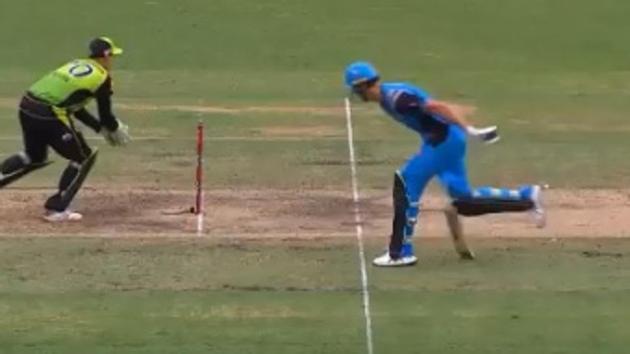 Billy Stanlake gets himself run out in the Big Bash League. (Big Bash League/ Twitter (Screenshot)) Billy Stanlake gets himself run out in the Big Bash League. (Big Bash League/ Twitter (Screenshot))