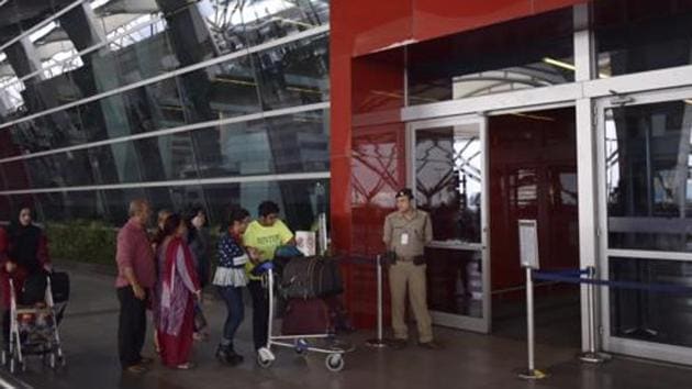 The CISF, which is responsible for security at Delhi’s IGI Airport, has tightened security checks at terminals, with passengers being asked to take off their coats, jackets, belts, boots or caps for detailed frisking.(HT File)