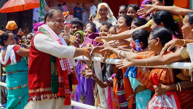 Assam BJP leader Himanta Biswa Sarma during his election rally ahead of Assam Assembly polls in 2016 (File Photo)(PTI)