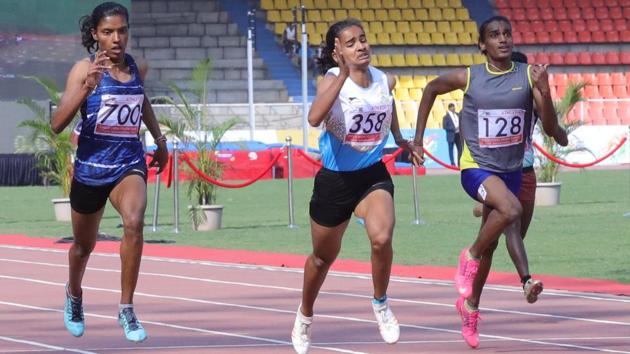 AT Daneshwari (Karnataka) in bob no 358, gold medal winner of 100m & 200m girls U-21 at Khelo India Youth Games (HT PHOTO) 