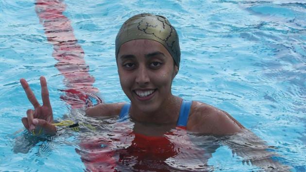 Kenisha Gupta (Maharashtra), gold medallist in girls U-17 50m freestyle swimming at Khelo India Youth Games. (HT PHOTO) 