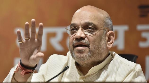 BJP National President Amit Shah compared the upcoming Lok Sabha elections to the battle of Panipat.(HT PHOTO)