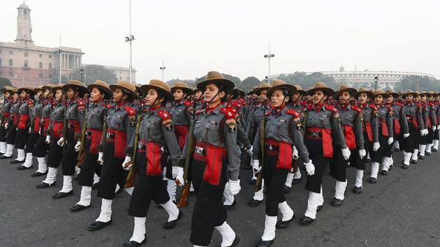 Assam Rifles’ women contingent rehearse for the upcoming Republic Day Parade in New Delhi. (PTI) Assam Rifles’ women contingent rehearse for the upcoming Republic Day Parade in New Delhi. (PTI)