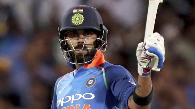 India's Virat Kohli celebrates his century during the one-day international cricket match against Australia in Adelaide, Australia, Tuesday, Jan. 15, 2019. (AP Photo/James Elsby) (AP) India's Virat Kohli celebrates his century during the one-day international cricket match against Australia in Adelaide, Australia, Tuesday, Jan. 15, 2019. (AP Photo/James Elsby) (AP)