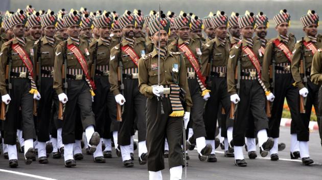 A contingent of the Madras regiment of the Indian Army marches during the Army Day parade, at Cariappa Parade Ground, in New Delhi. Observed on January 15, Army Day marks the official handing over of the charge to then Lieutenant General K M Cariappa as the first Commander-in-Chief of the Indian Army. (Vipin Kumar / HT Photo) A contingent of the Madras regiment of the Indian Army marches during the Army Day parade, at Cariappa Parade Ground, in New Delhi. Observed on January 15, Army Day marks the official handing over of the charge to then Lieutenant General K M Cariappa as the first Commander-in-Chief of the Indian Army. (Vipin Kumar / HT Photo)